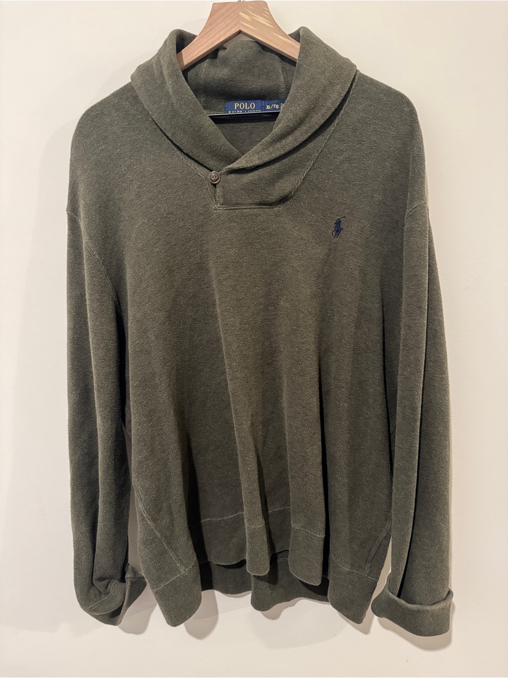Polo Ralph Lauren Green Cotton Shawl Collar Mens Sweater